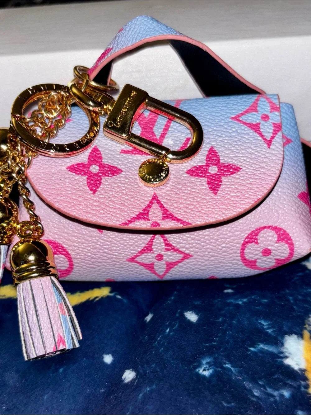 Brand New !  Pink & Light Blue Mini Monogram Key Pouch Charm 👇